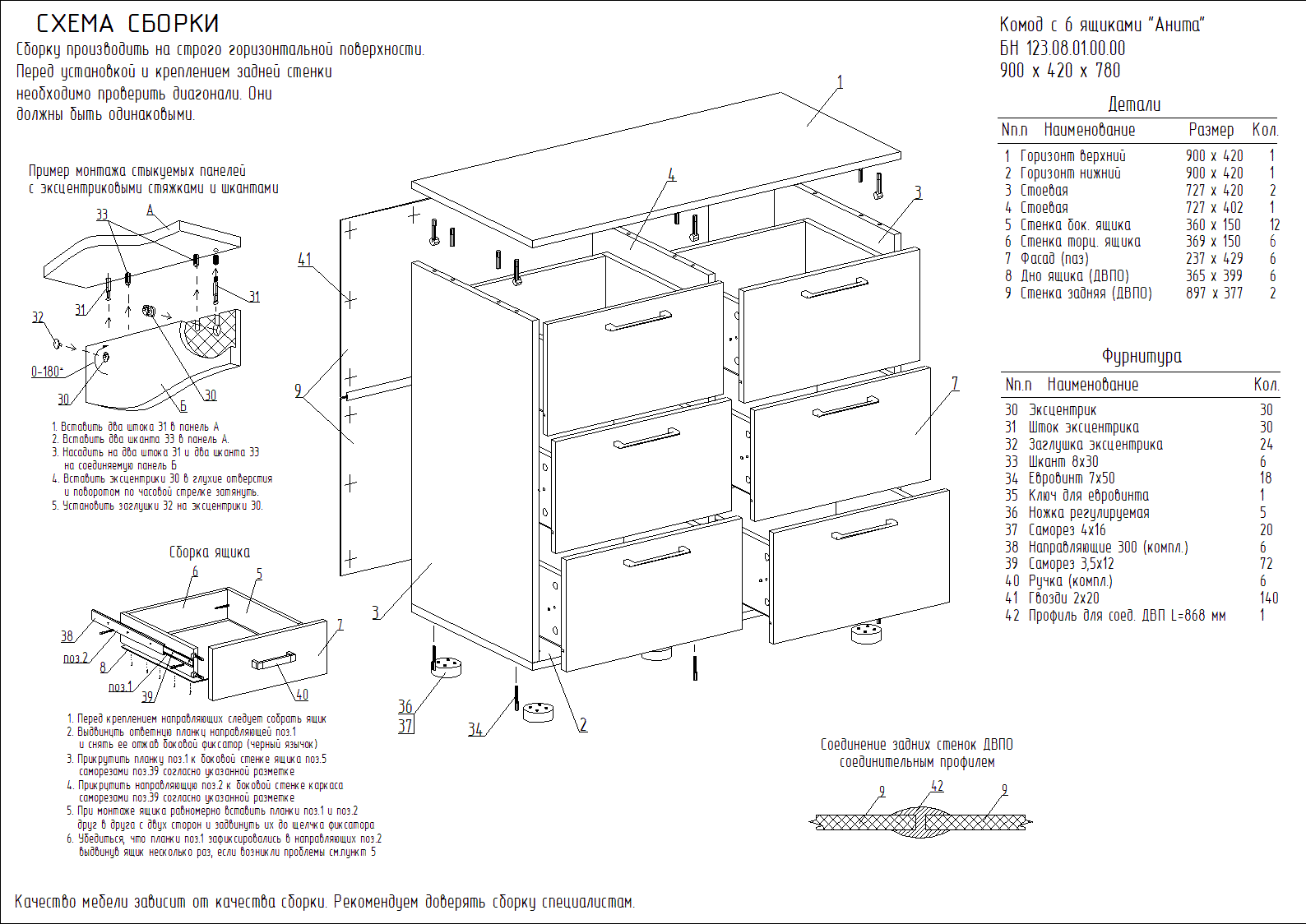 Схема сборки комода 4 ящика